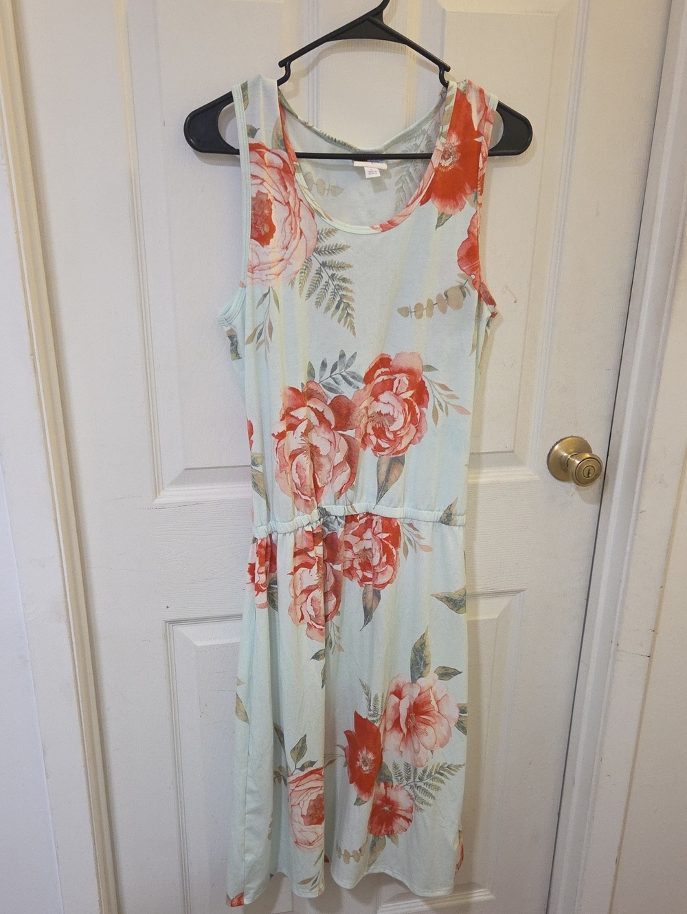 LuLaRoe Light Blue Midi Dress with Coral Floral Print